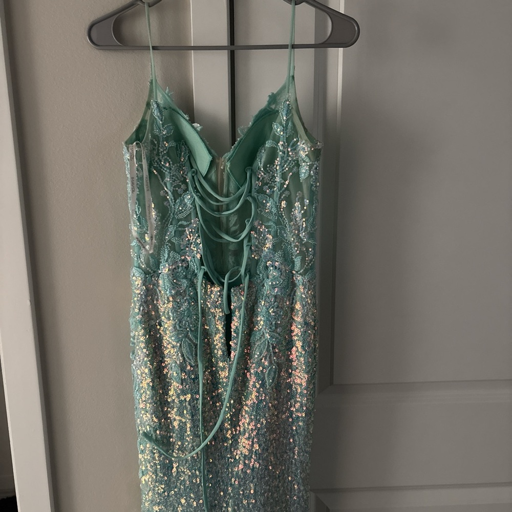 Jovani Mint Green Sequin Lace-Up Dress